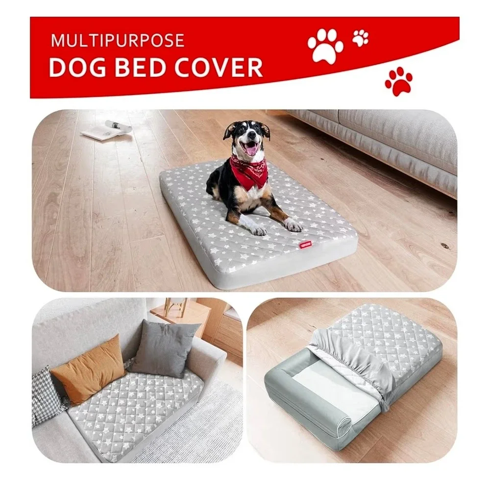 2 PACK Waterproof‎ Dog Bed Covers Replacement Washable, Grey Star Print 32x44 In